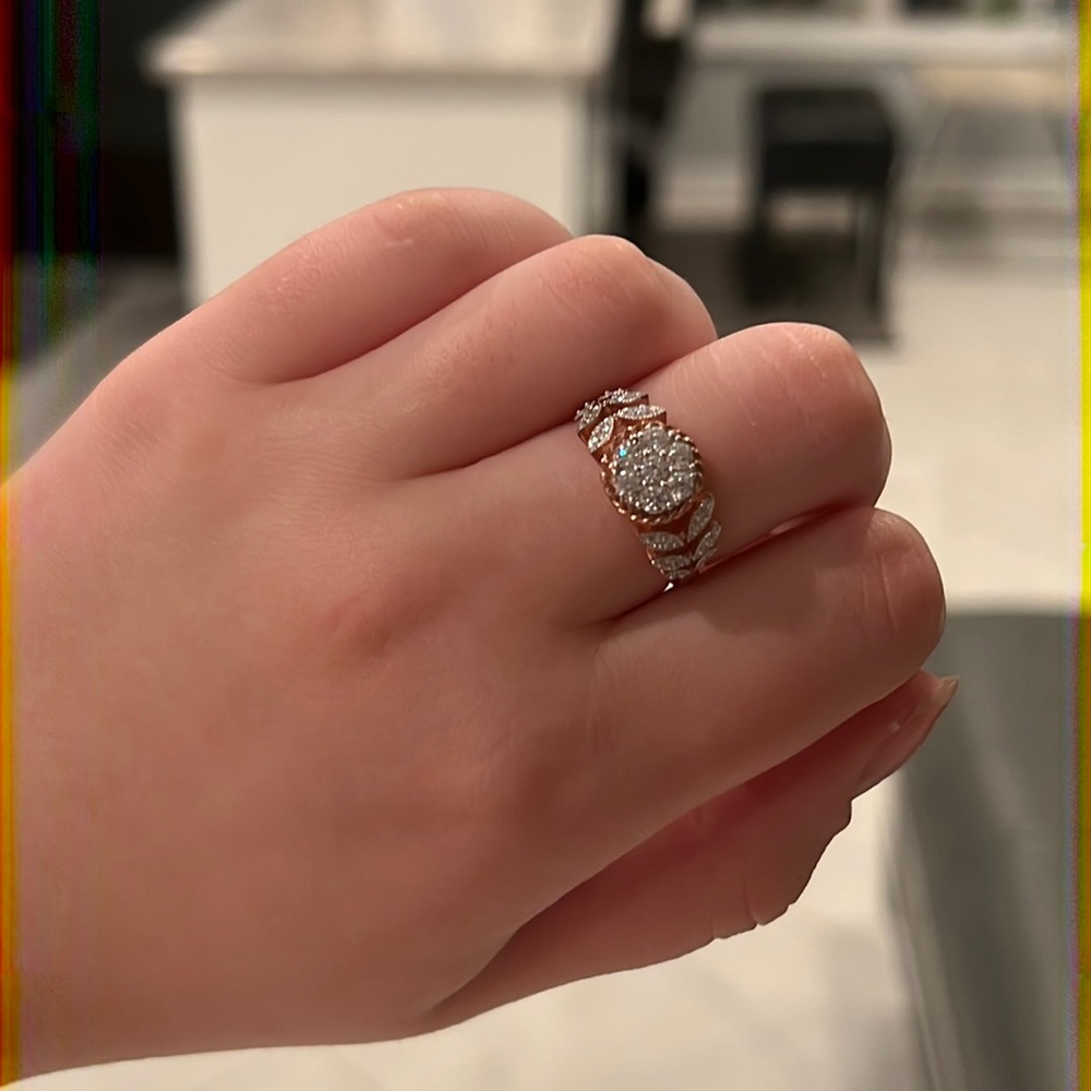 Silver ring with cubic zirconia , stamp 925, rose gold plated